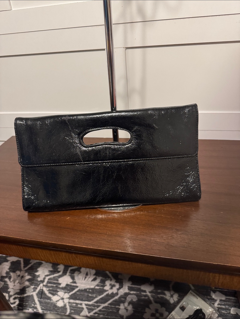 Black HOBO Patent Leather Fold-Over Clutch